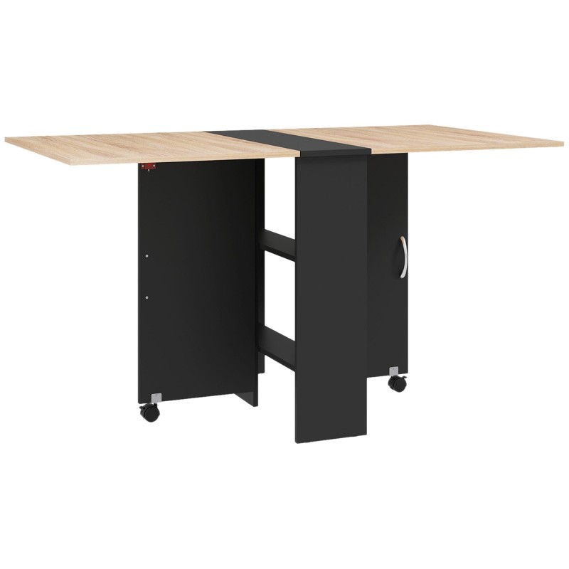 Mesa de Reuniones MORONI, con Ruedas y Estantes de Almacenaje, color Negro