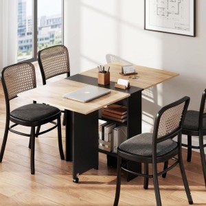 Mesa de Reuniones MORONI, con Ruedas y Estantes de Almacenaje, color Negro