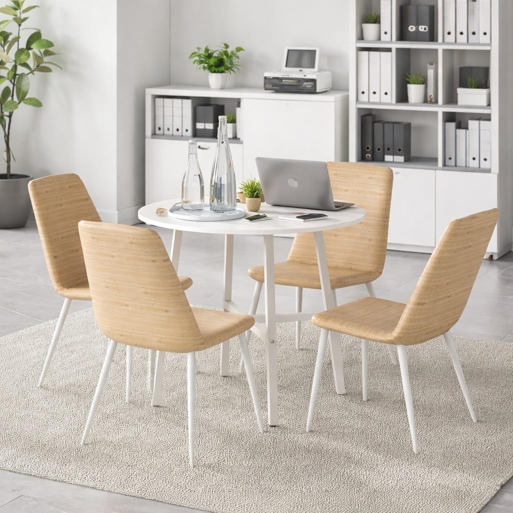 Mesa de Reuniones ROGA, Dimensiones Ø80x76 cm, Estructura Metálica, Superficie de Madera color Nogal Rústico