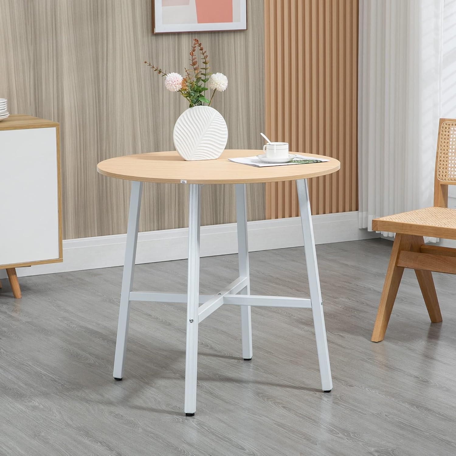 Mesa de Reuniones ROGA, Dimensiones Ø80x76 cm, Estructura Metálica, Superficie de Madera color Nogal Rústico