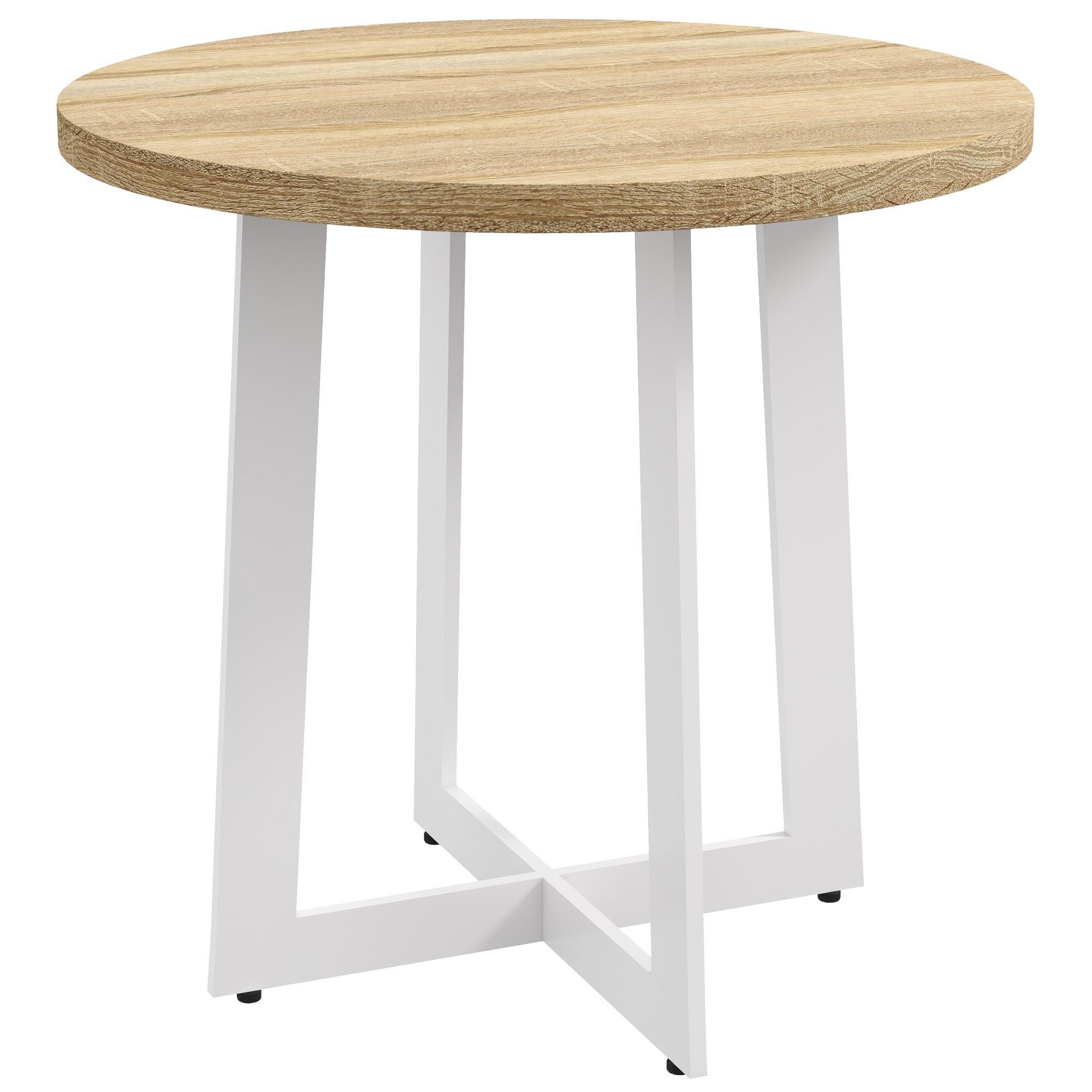 Mesa de Reuniones TACXA, Redonda, con Base de Acero, Ø80x75cm, en Madera color Roble