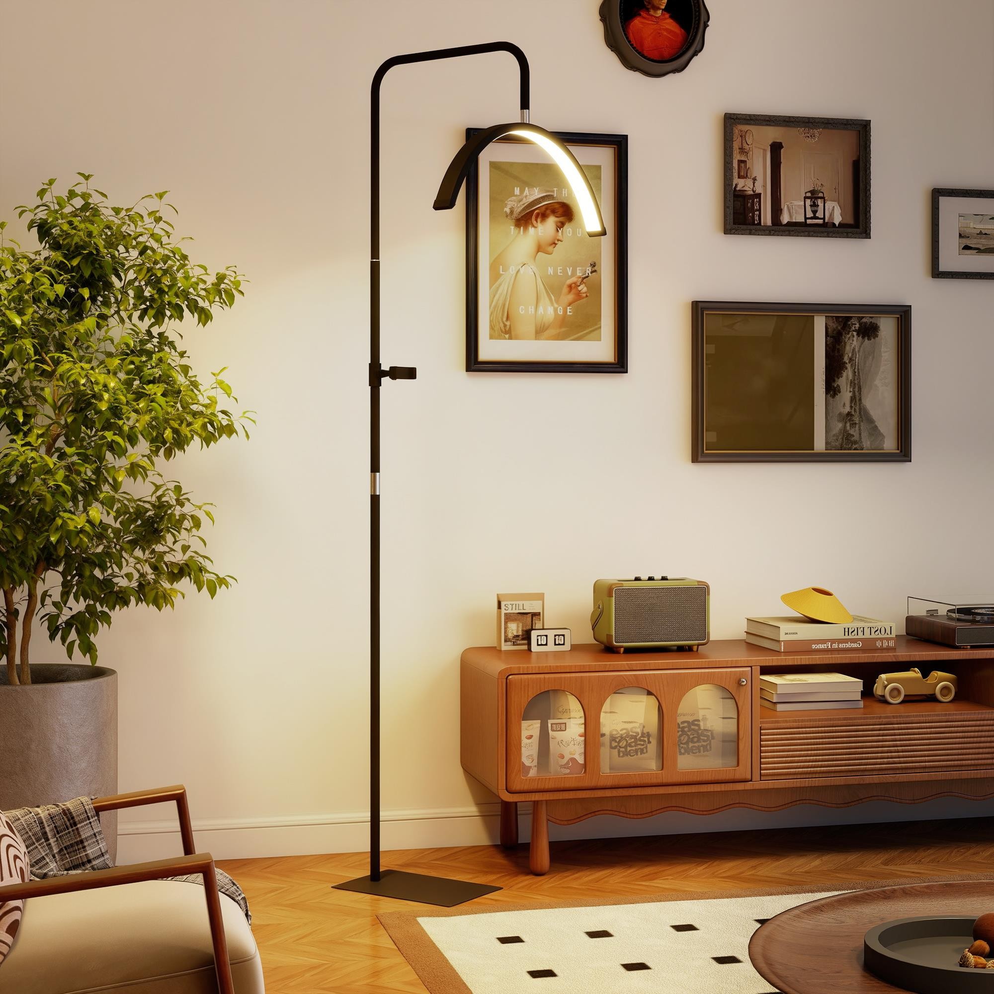 Lámpara de Oficina CLARIT, Dimensiones 77,5x20,5x186 cm, Diseño en Media Luna, color Negro