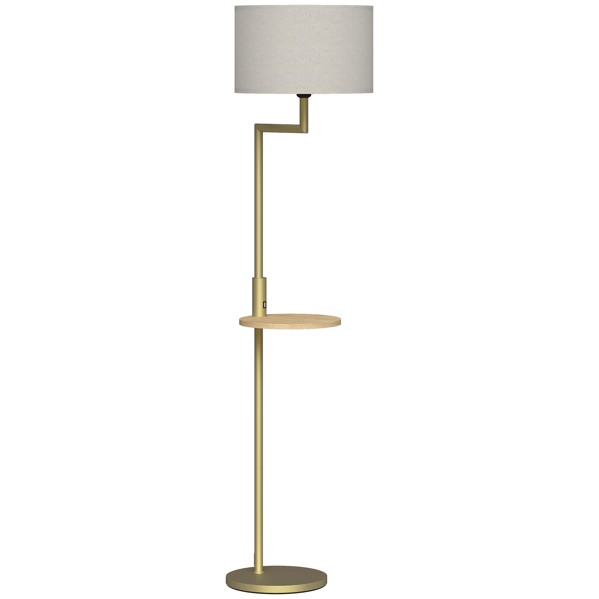 Lámpara de Oficina LUMOS, Dimensiones Ø40x170, con Mesita Auxiliar y Pantalla de Lino, color Negro