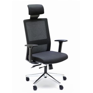 Silla de Oficina ALBI PRO, con Reposacabezas en Malla y Tela Negra