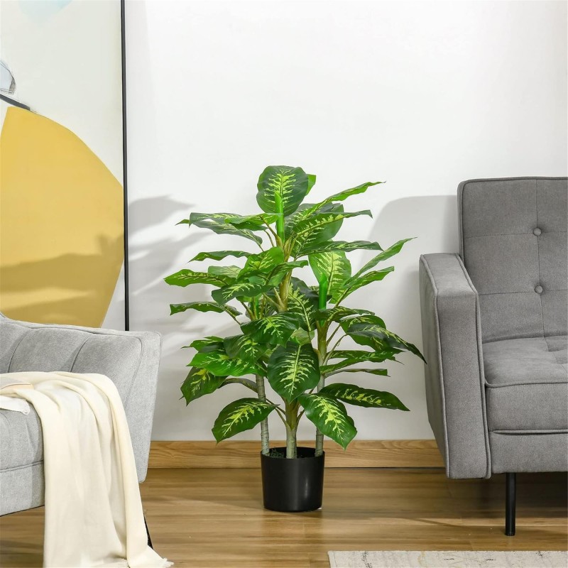 Planta de Oficina PIXO, Altura 105 cm, Aglaonema Artificial con Maceta Incluida