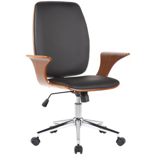 Silla de Oficina BOMBAI en Madera color Nogal y Piel Negra