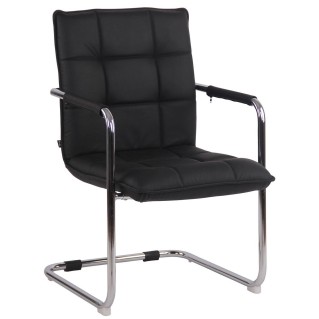 Silla de Confidente TORRES, Estructura Metálica Cromada, en Piel Natural color Negro