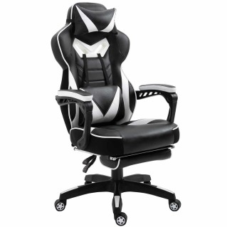 Silla Gaming TRONE con Reposapiés, en Piel color Negro/Blanco