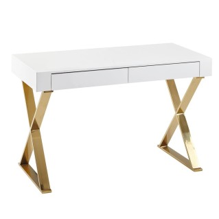 Mesa de Ordenador VERONA color Blanco y Dorado
