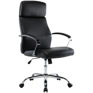 Sillón de oficina RONDA, base y brazos metálicos, piel negra