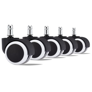 Lote 5 Ruedas para Sillas de Oficina, Eje 11mm, De Goma, En Blanco