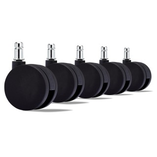Lote 5 Ruedas para Sillas de Oficina, Eje 11mm, En Negro