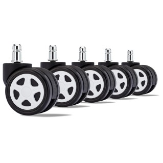 Lote 5 Ruedas para Sillas de Oficina, 11mm, Diseño Gaming, Blanco