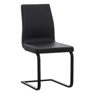 Silla de Confidente ELARA, Estructura en Acero inoxidable, Tapizada en Piel color Negro