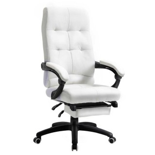 Sillón de Oficina LEONARDO, Reposapiés, en Piel Color Blanco