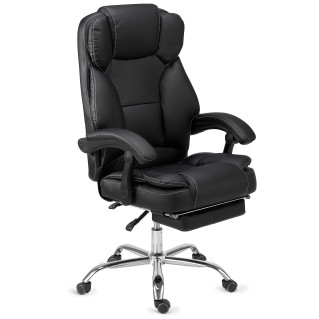 Sillón Oficina LINCON, Reposapiés Extensible, En Piel Negra
