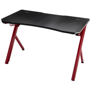 Mesa Gaming SOLDIER, con luces LED, Posavasos, Gancho para Auriculares y Pasacables, color Negro