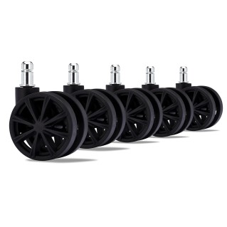 Lote 5 Ruedas para Sillas de Oficina,11mm, Diseño Radios, En Negro