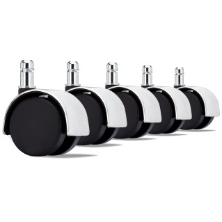Lote 5 Ruedas para Sillas de Oficina, 11mm, De Goma, Detalle Cromo