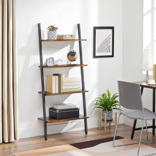 Estantería SKYE, Diseño Moderno en Escalera, en Madera Marrón y Negro
