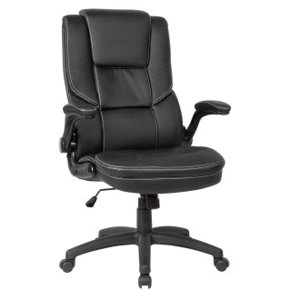Silla de Oficina VIDA, Brazos Abatibles y Reposacabezas Ajustable, en Piel color Negro