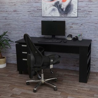 Mesa de Ordenador MUNICH, con Cajones, en Madera color Negro