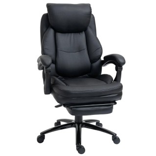 Sillón de Oficina BOSS, Reposapiés Extensible, en Piel color Negro