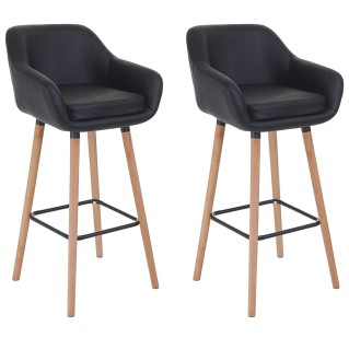 Lote de 2 taburetes VEGAS, Diseño exclusivo, en piel sintética color Negro
