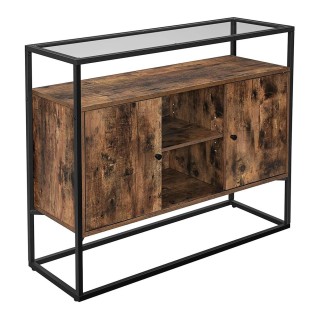 Armario KADIE, en Metal y Madera, color Negro y Marrón Oscuro