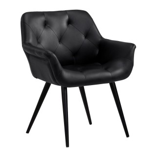 Silla de Confidente LIDIA, Patas Negras, en Piel color Negro
