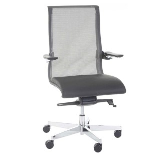 Silla Ergonómica BRITON, Brazos y Base Metálica, en Piel Natural y Malla Transpirable color Negro