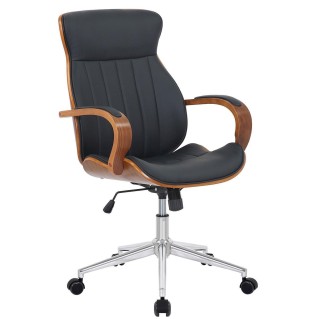 Silla de Oficina MELINA en Madera Nogal y Piel color Negro