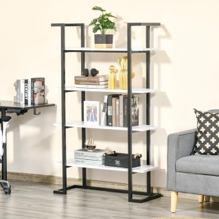Estantería HERME, en Metal y Madera, color Blanco Efecto Mármol