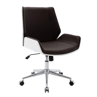 Silla de Oficina IRON en Madera Blanca y Piel color Marrón