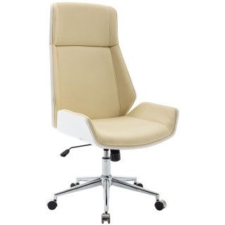 Silla de Oficina KINGSTON en Madera Blanca y Piel color Crema