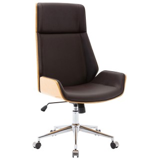 Silla de Oficina KINGSTON en Madera Haya y Piel color Marrón