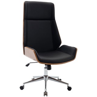 Silla de Oficina KINGSTON en Madera Nogal y Piel color Negro