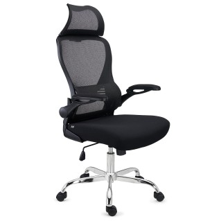 Silla de Oficina CORFU, brazos abatibles y reposacabezas, negro
