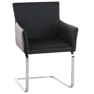 Silla de confidente PIRU, moderno y elegante diseño con estructura metálica y tapizada en piel color negro