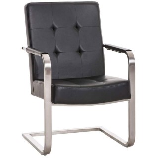 Silla de confidente MORGAL PIEL, de exclusivo y moderno diseño con estructura en acero inoxidable y tapizada en piel negra