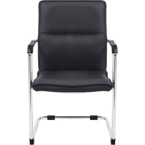 Silla de confidente GOLIAT, estructura metálica, gran acolchado y elegante diseño en piel color negro