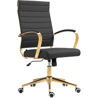 Silla de Oficina KENNETH, Estructura Metálica Dorada, en Piel Negro
