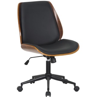 Silla de Oficina LEAN, Base Negra, en Madera Nogal y Piel color Negro