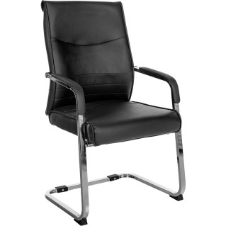 Silla de confidente BENTON, estructura metálica, en piel color negro